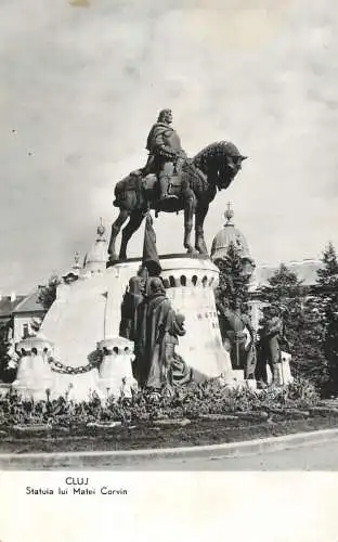 Postcard Romania Cluj-Napoca statuia lui Matei Corvin