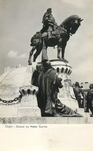 Postcard Romania Cluj-Napoca statuia lui Matei Corvin