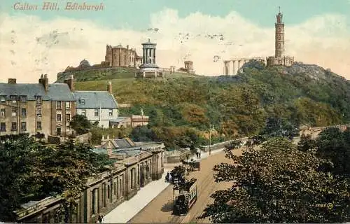 Postcard United Kingdom Scotland Edinburgh Calton Hill and monuments tram