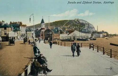 Postcard United Kingdom England Hastings parade and lifeboat station