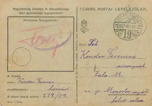 Hungary WW2 Correspondence Military Postal Stationery Card Kelt 1942