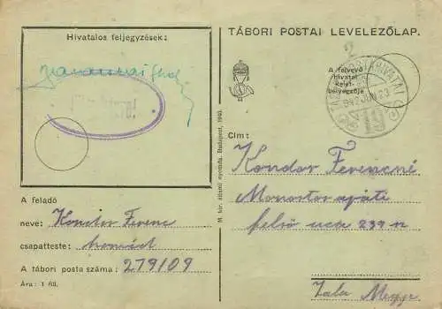 Hungary WW2 Correspondence Military Postal Stationery Card Kelt 1942