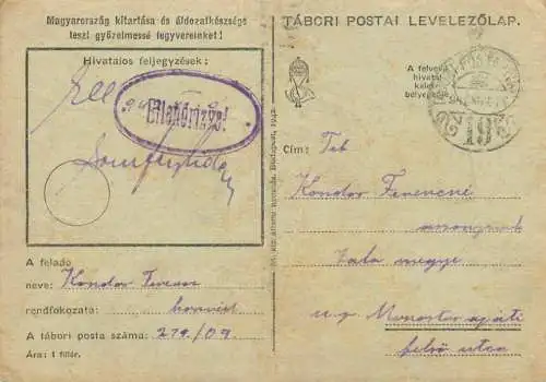 Hungary WW2 Correspondence Military Postal Stationery Card Kelt 1942