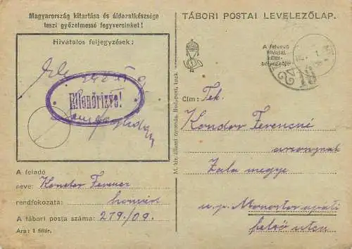 Hungary WW2 Correspondence Military Postal Stationery Card Kelt 1942