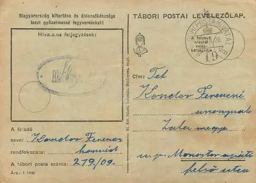 Hungary WW2 Correspondence Military Postal Stationery Card Kelt 1942