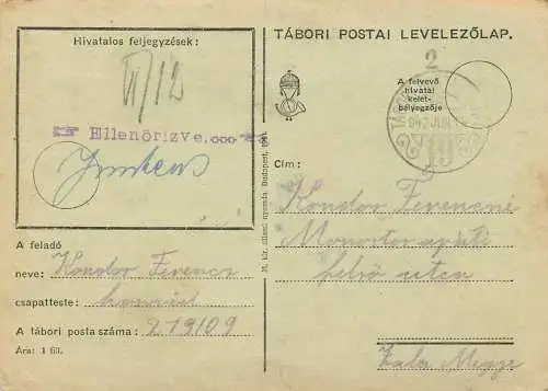 Hungary WW2 Correspondence Military Postal Stationery Card Kelt 1942