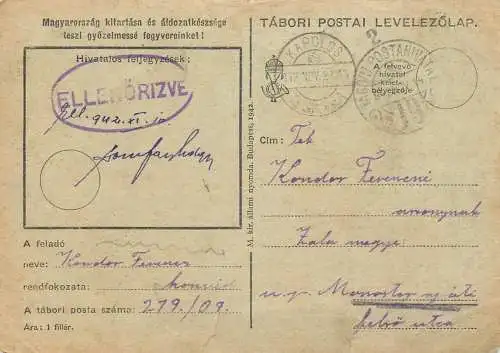 Hungary WW2 Correspondence Military Postal Stationery Card Kelt 1942