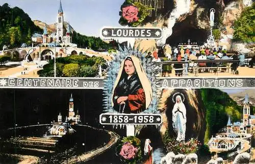 Postcard France Lourdes la basilique la grotte, la procession