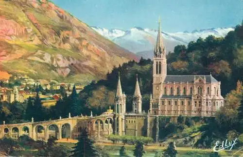Postcard France Lourdes basilique et le Pic du Jer