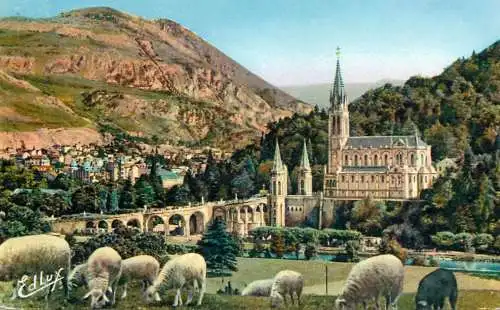 Postcard France Lourdes basilique et le Pic du Jer