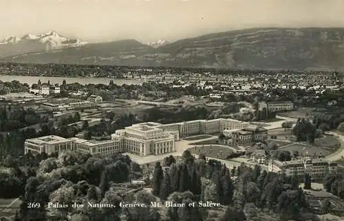 Postcard Switzerland Palais des Nations Geneve Mt. Blanc et Saleve