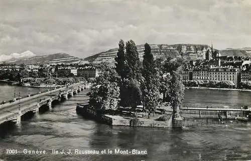 Postcard Switzerland Genève Ile de J.J.Rouseeau et le Mont Blanc