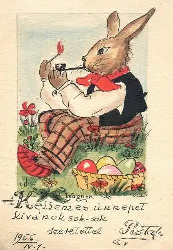 Easter greetings drawn pipe smocking humanized rabbit greetings card