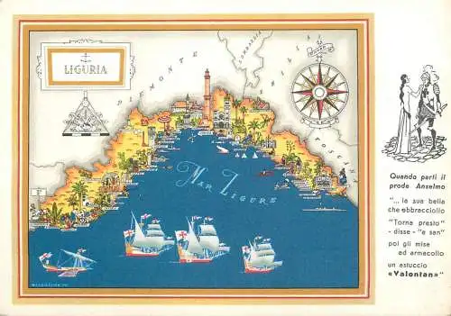 Liguria map cartolina postale valontan