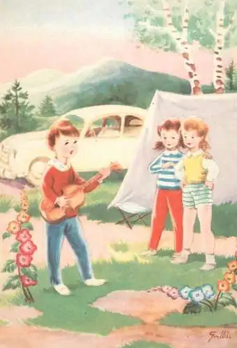 Illustratore drawn musical children camping
