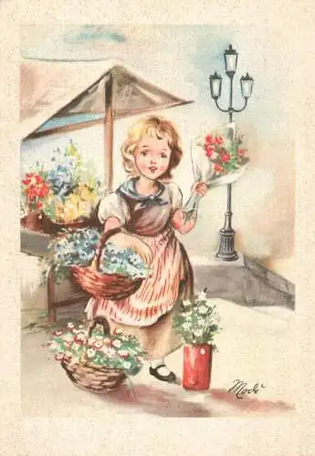 Illustratore drawn flowers seller girl