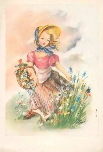 Illustratore drawn young lady picking flowers
