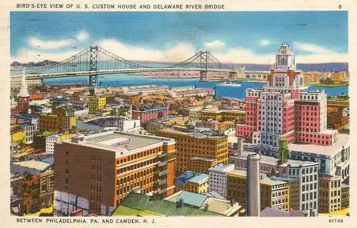 USA Camden NJ US Customs House & Delaware river bridge