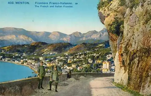 Cpa France Menton frontiere franco italienne