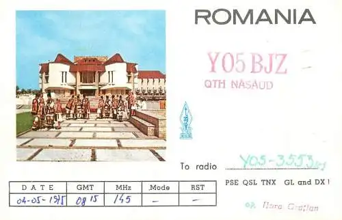 Romania radio amateur QSL card Y05BJZ Nasaud Hora Gratian