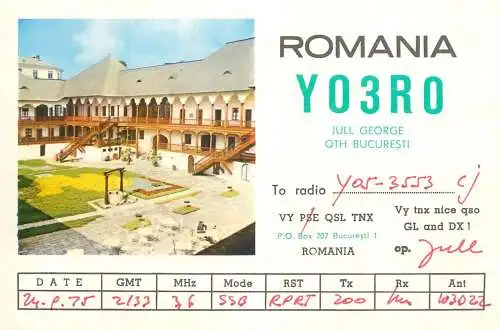 Romania radio amateur QSL card Y03RO Bucharest Jull George
