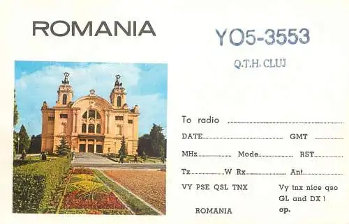 Romania radio amateur QSL card YO5-3553 Cluj National theatre
