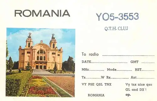 Romania radio amateur QSL card YO5-3553 Cluj National theatre