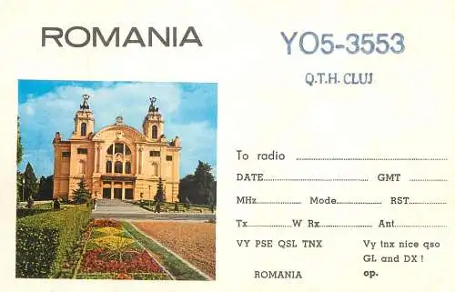 Romania radio amateur QSL card YO5-3553 Cluj National theatre