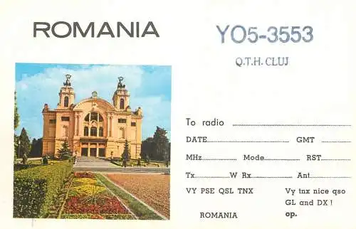 Romania radio amateur QSL card YO5-3553 Cluj National theatre
