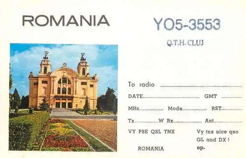 Romania radio amateur QSL card YO5-3553 Cluj National theatre