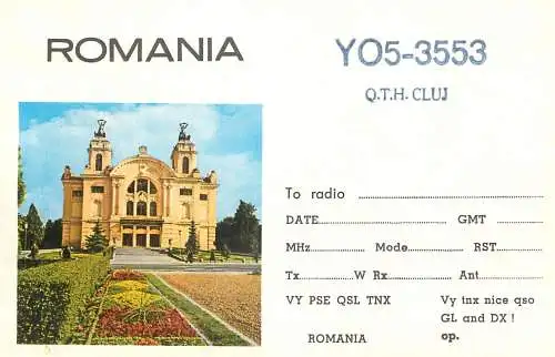 Romania radio amateur QSL card YO5-3553 Cluj National theatre