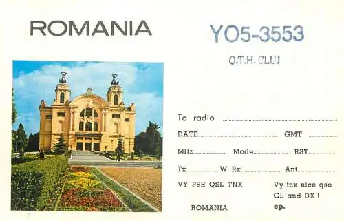 Romania radio amateur QSL card YO5-3553 Cluj teatrul national