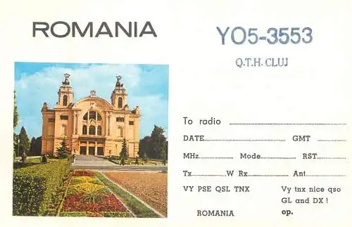 Romania radio amateur QSL card YO5-3553 Cluj teatrul national