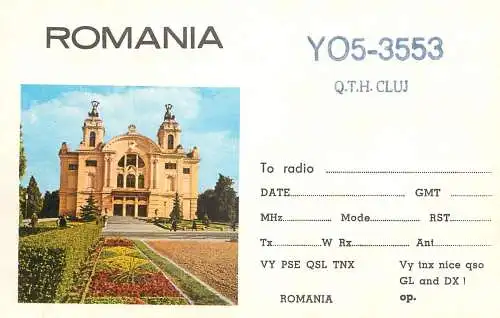 Romania radio amateur QSL card YO5-3553 Cluj teatrul national
