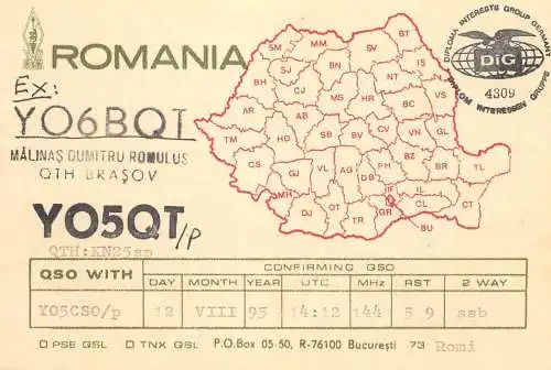 Romania radio amateur QSL card YO5QT Romi Brasov