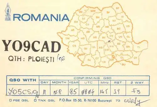 Romania radio amateur QSL card Y09CAD Ploiesti Wesy