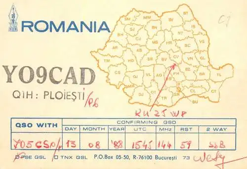 Romania radio amateur QSL card Y09Cad Ploiesti Wesy