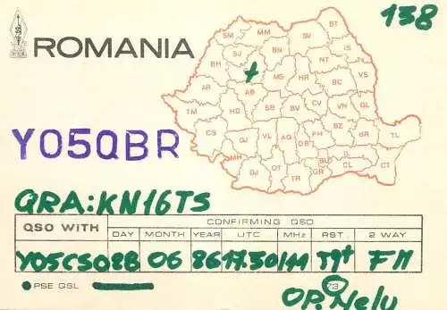 Romania radio amateur QSL card Y05QBR KN16TS op. Nelu