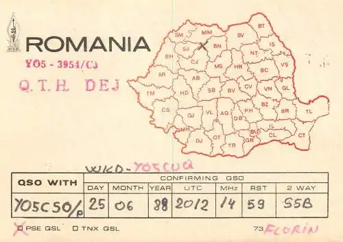 Romania radio amateur QSL card YO5CUQ Dej Florin