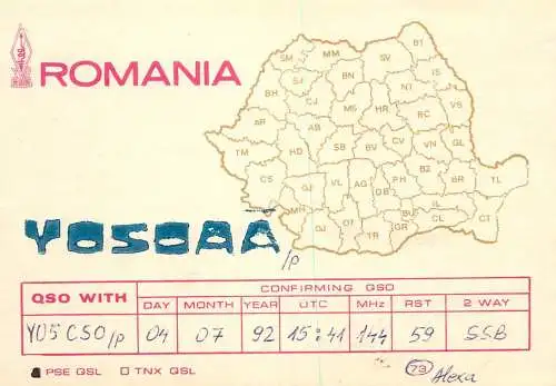 Romania radio amateur QSL card YO50AA
