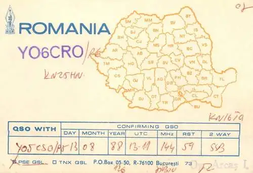 Romania radio amateur QSL card Bucuresti YO6CRO KN25HW