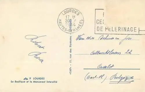 Postcard France Lourdes basilique