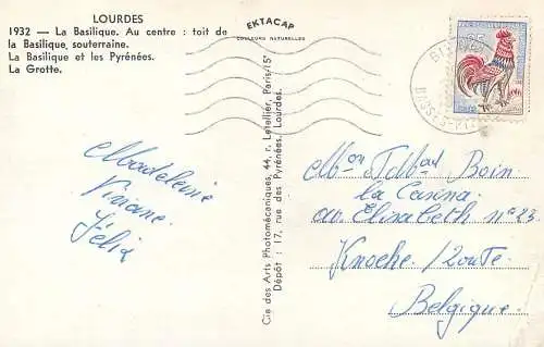 Postcard France Lourdes basilique
