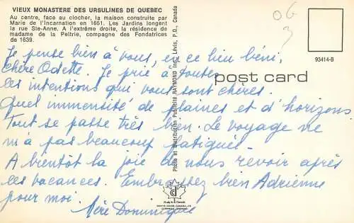 Postcard Canada Quebec Monastere des Ursulines