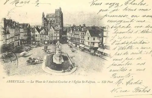 France carte d`autrefois Abbeville la place de lÁmiral Courbet