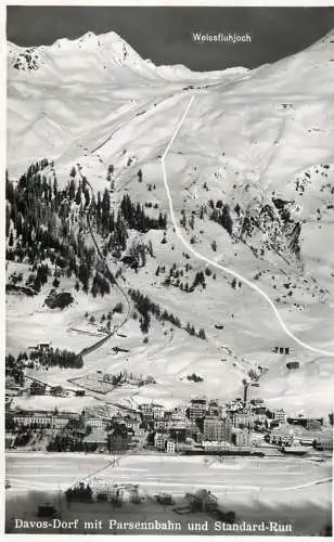 Switzerland postcard Davos dorf mit Parsennbahn und Standard run