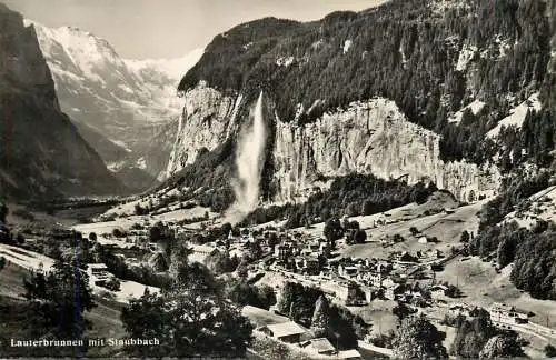 Switzerland postcard kirche Lauterbrunnen mit Staubbach