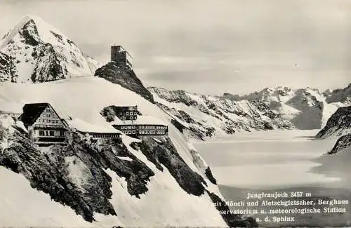 Switzerland postcard Jungfraujoch mit Monch und Aletschgletscher berghaus observatorium