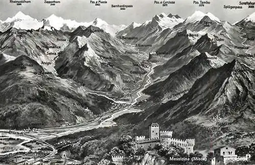 Switzerland postcard Mesolcina Misox map