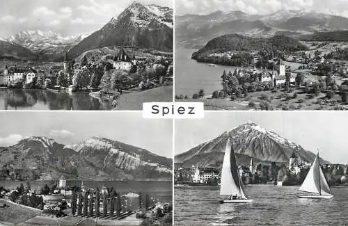 Switzerland postcard Spiez sailship castle